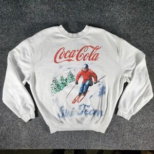 VTG 90's Coca Cola Ski Team Graphic Winter Fleece Pullover Sweatshirt Size XS